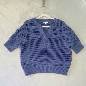 Haven Well Within Blue Knot Stitch Henley Chunky Knit Sweater Medium